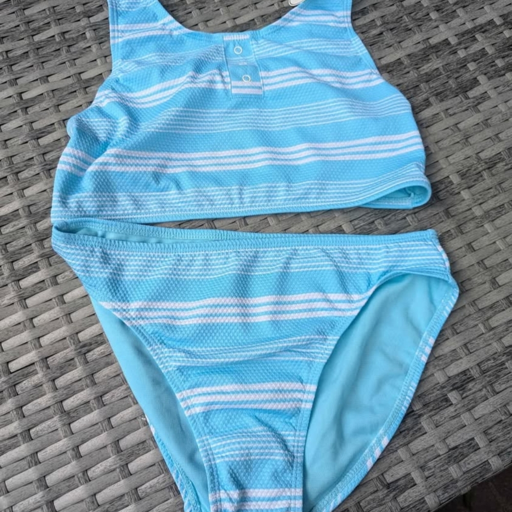 New Blue and White Striped Bikini Set For Girls
